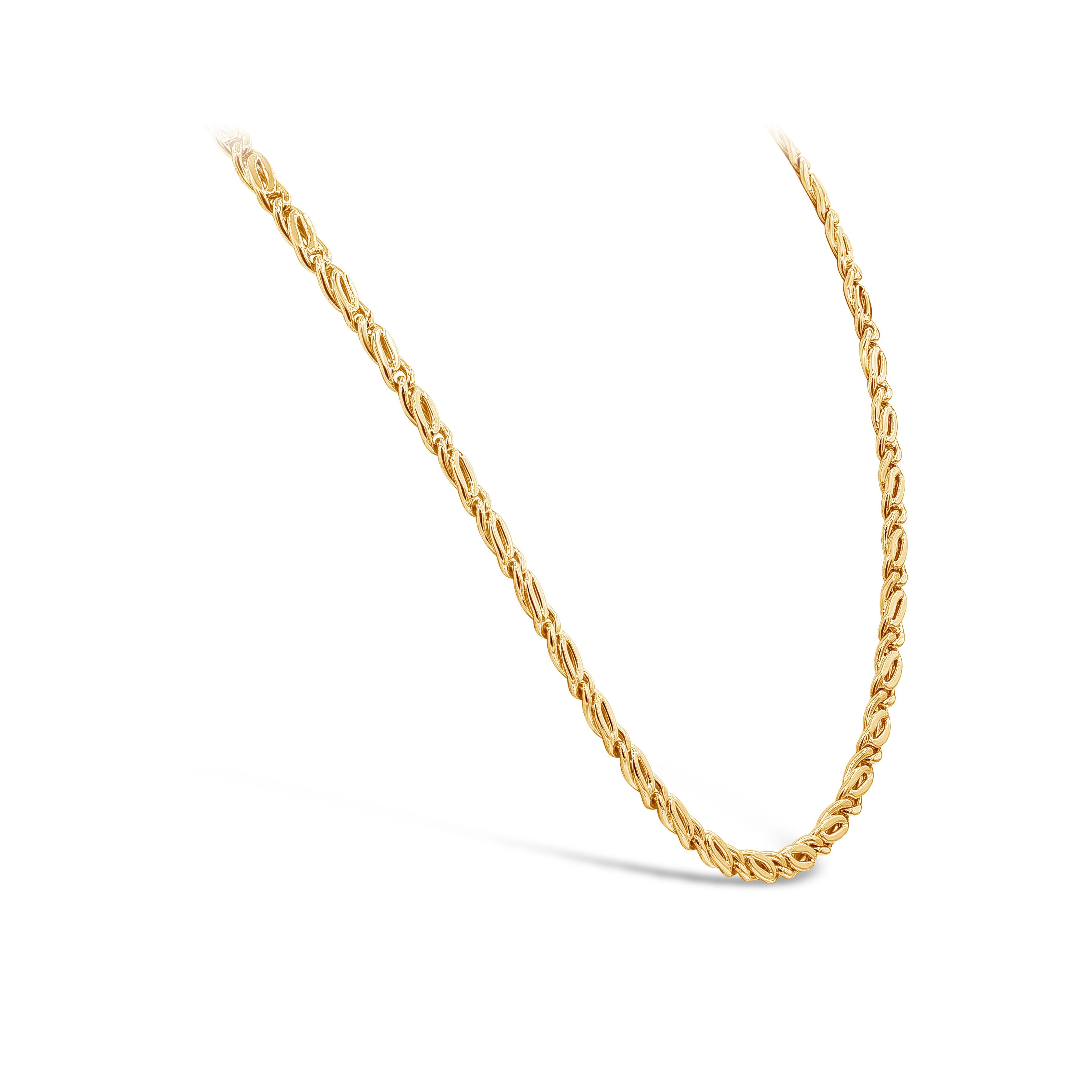 A classic and fashionable gold necklace showcasing 19.5 inches of 18 karat gold links. Weighs 44.07 grams.