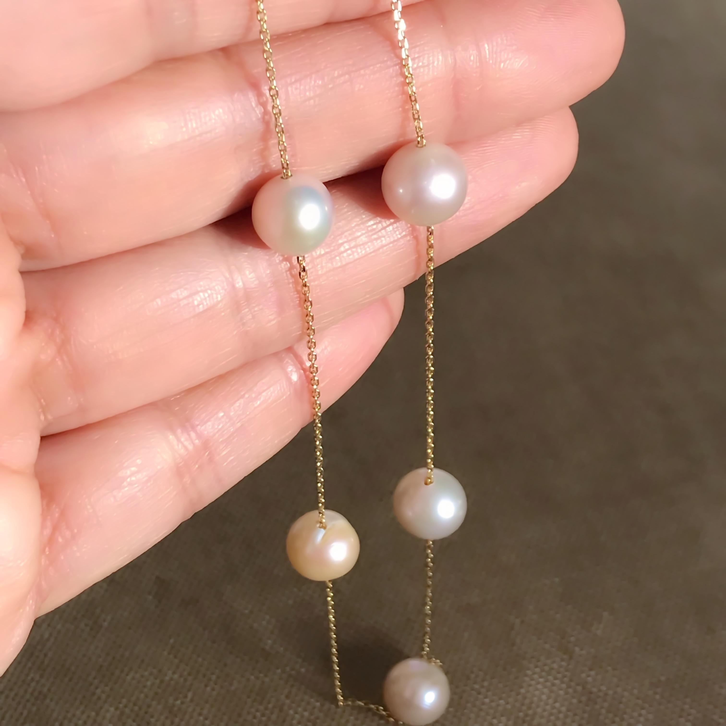 18 Karat Solid Yellow Gold Cultured Pearl Chain Necklace  In New Condition For Sale In London, GB