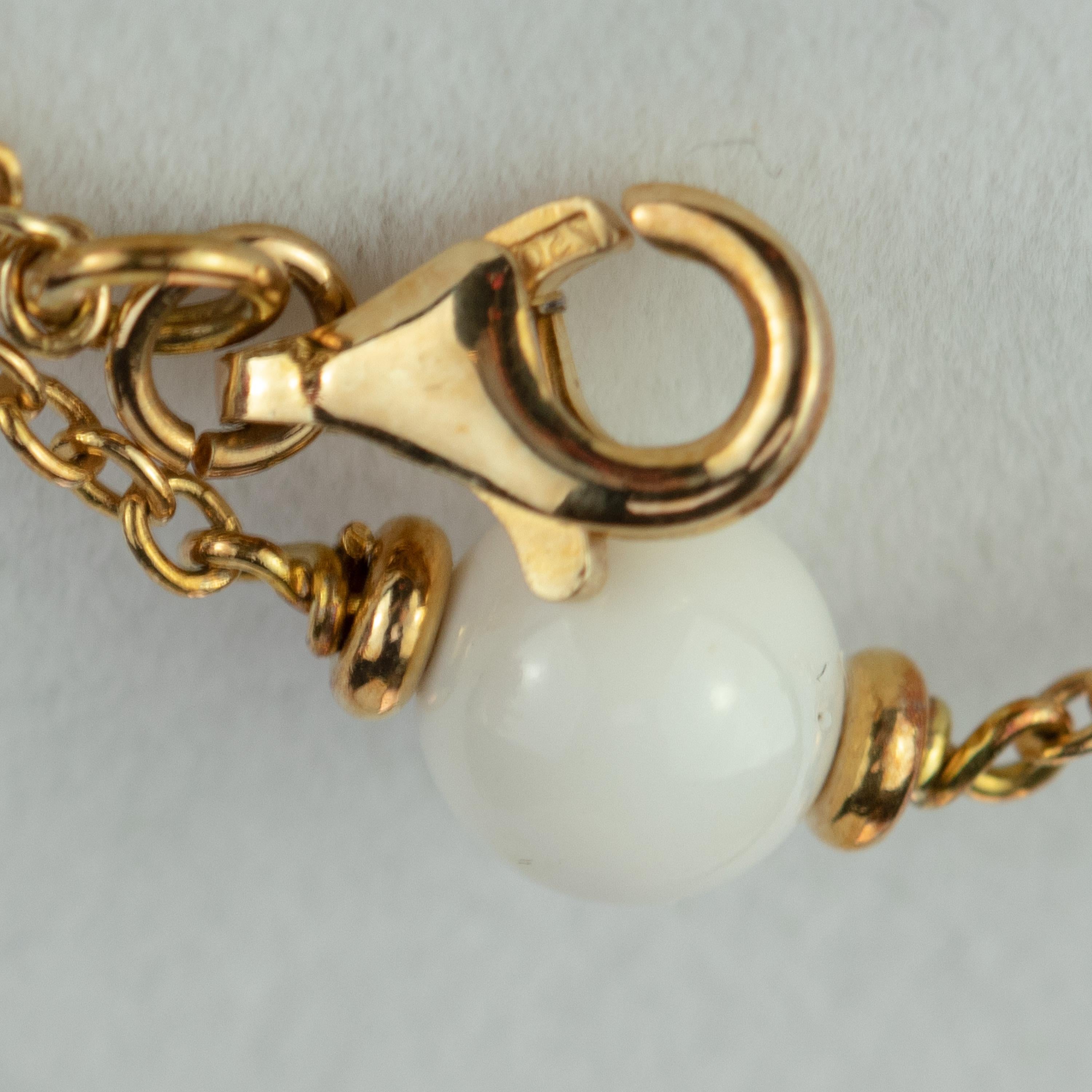 18 Karat Yellow Gold Chain White Agate Chrysophrase Romantic Chain Y Necklace For Sale 4