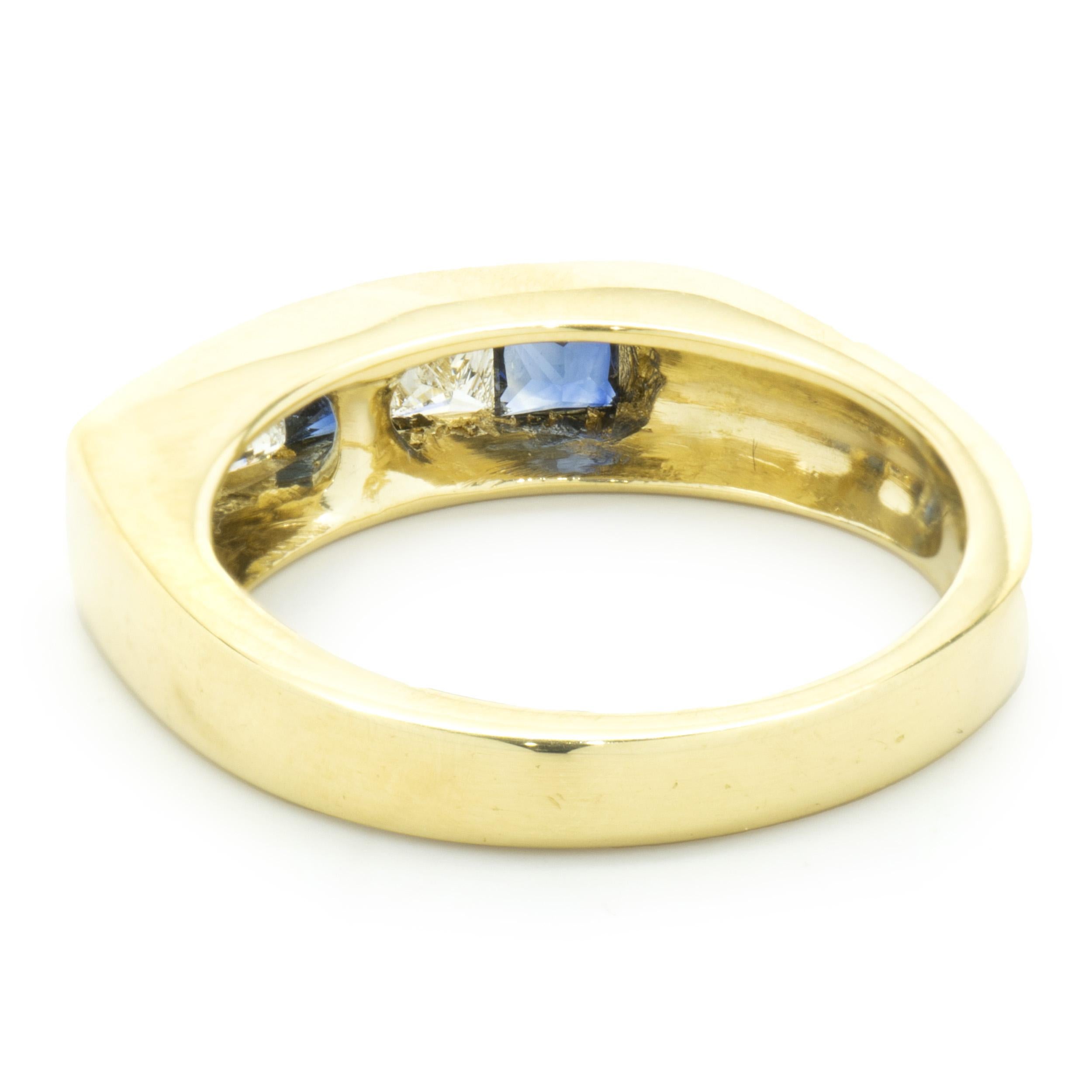 18 Karat Yellow Gold Channel Set Alternating Diamond and Sapphire Ring In Excellent Condition In Scottsdale, AZ