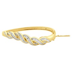 18 Karat Yellow Gold Channel Set Baguette Cut Diamond Braided Bangle Bracelet