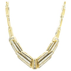 18 Karat Yellow Gold Channel Set Baguette Diamond Collar Necklace