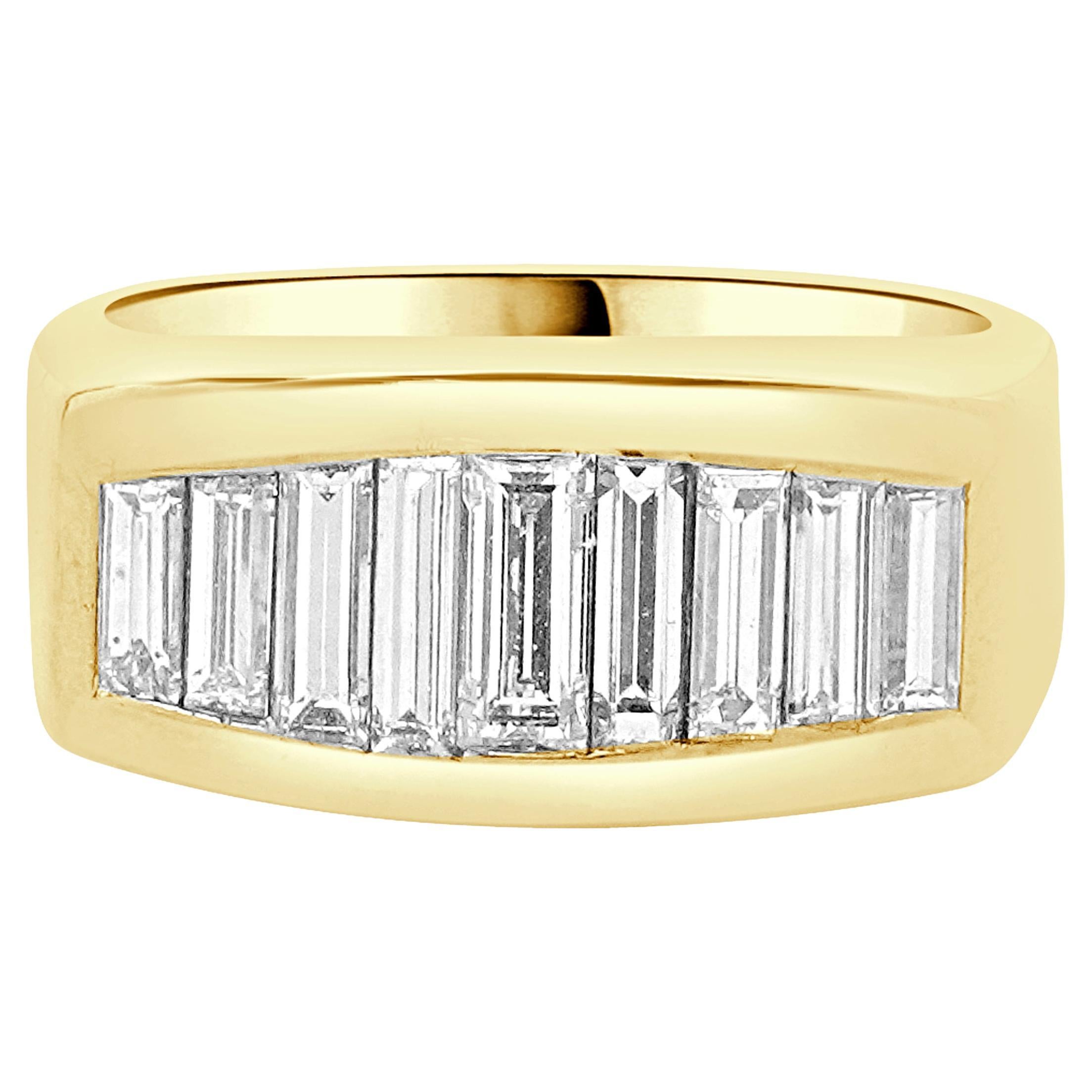 18 Karat Yellow Gold Channel Set Baguette Diamond Ring