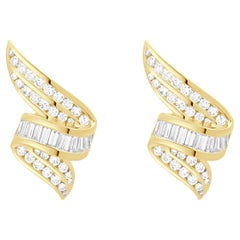 18 Karat Yellow Gold Channel Set Diamond Ribbon Drop Earrings