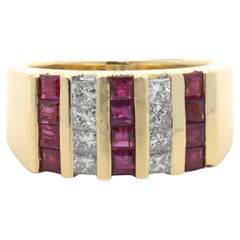 18 Karat Yellow Gold Channel Set Ruby and Diamond Band
