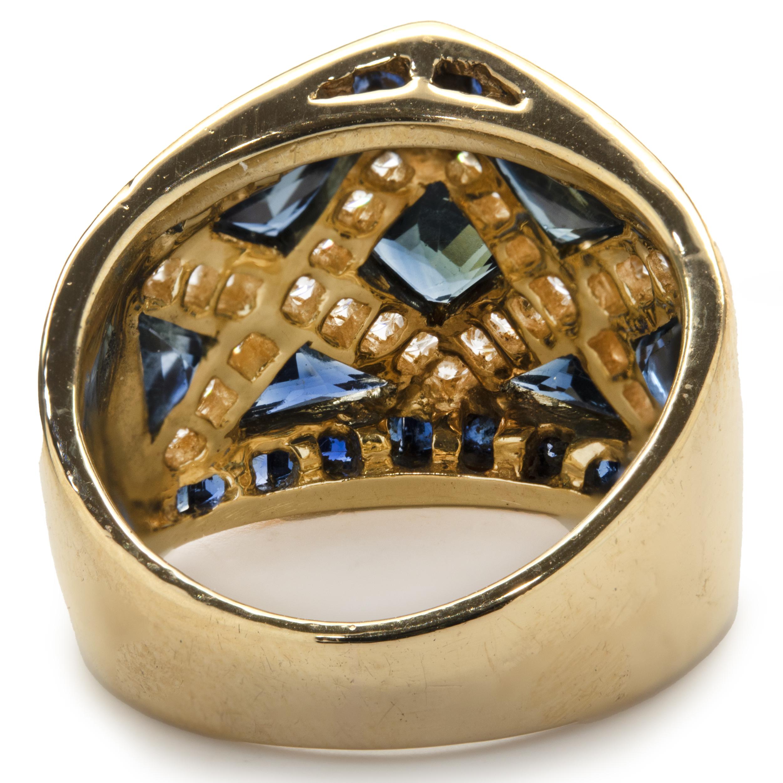 18 Karat Yellow Gold Channel Set Sapphire and Diamond Ring In Excellent Condition For Sale In Scottsdale, AZ