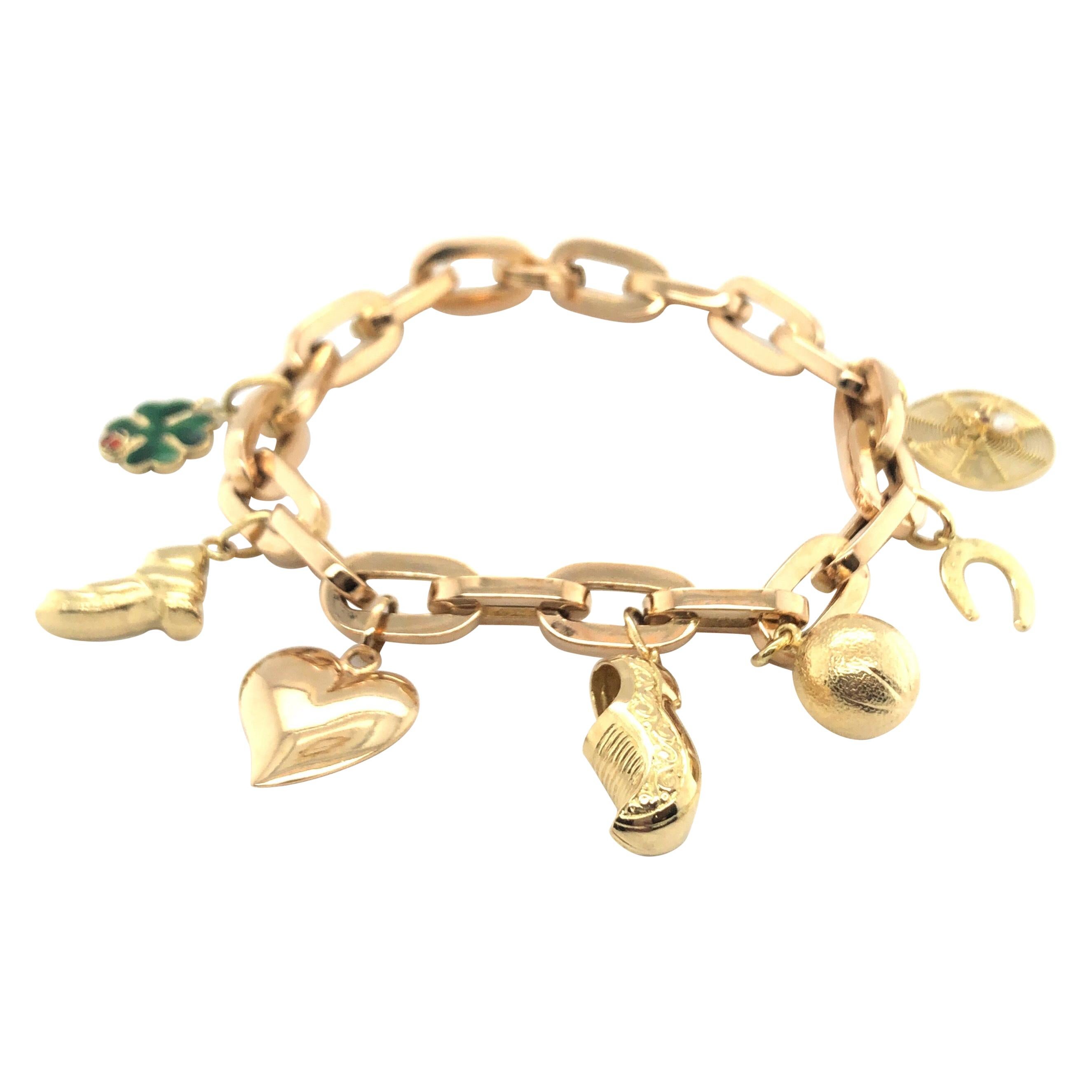 18 Karat Yellow Gold Charm Bracelet