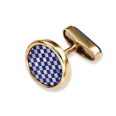 Boutons de manchette à carreaux en or jaune 18 carats, lapis et nacre