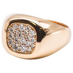 18 Karat Yellow Gold Chevaliere Ring Paved with White Diamonds