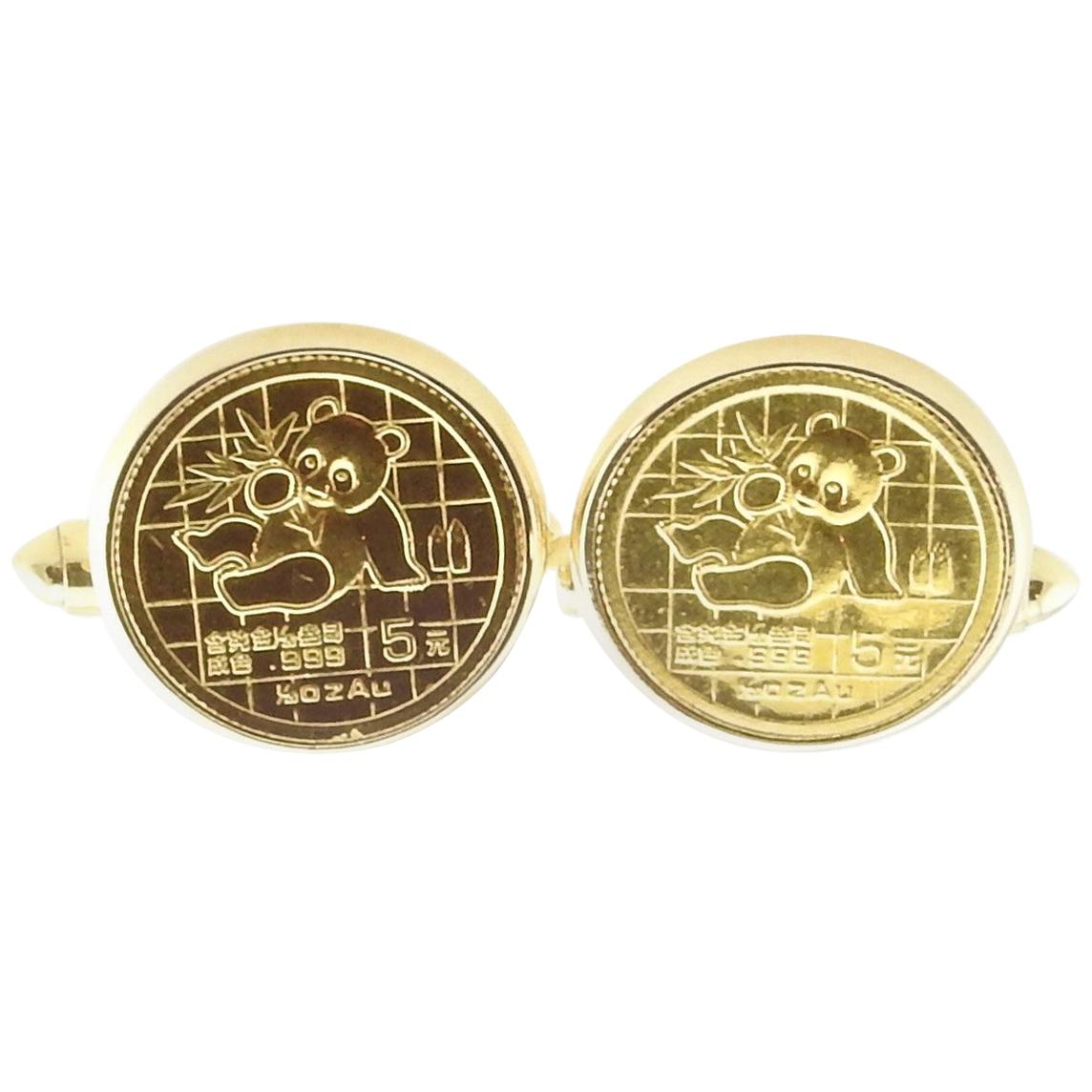 18 Karat Yellow Gold Chinese Coin Cufflinks