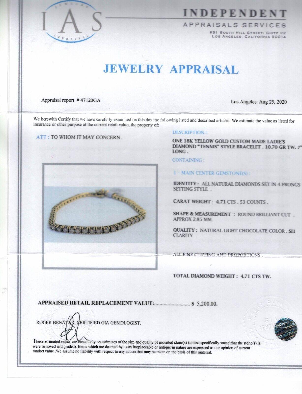 18 Karat Yellow Gold Chocolate Diamonds Tennis Bracelet In Excellent Condition In Los Angeles, CA