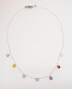 18 Karat Yellow Gold Choker with Seven Multicolored Stone Pendants