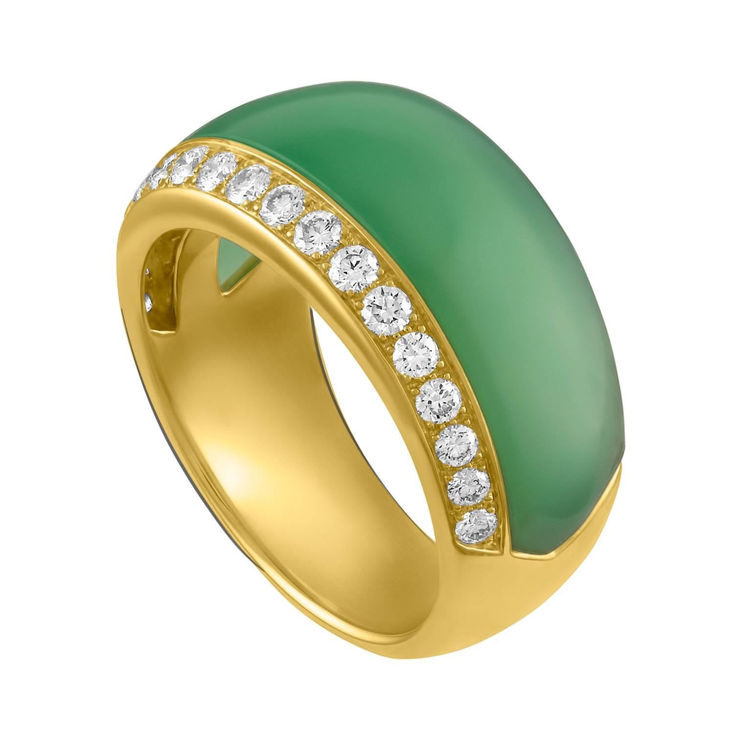 18 Karat Yellow Gold, Chrysophase and Diamond Ring For Sale