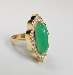 18 Karat Yellow Gold Chrysophrase and Diamond Ring
