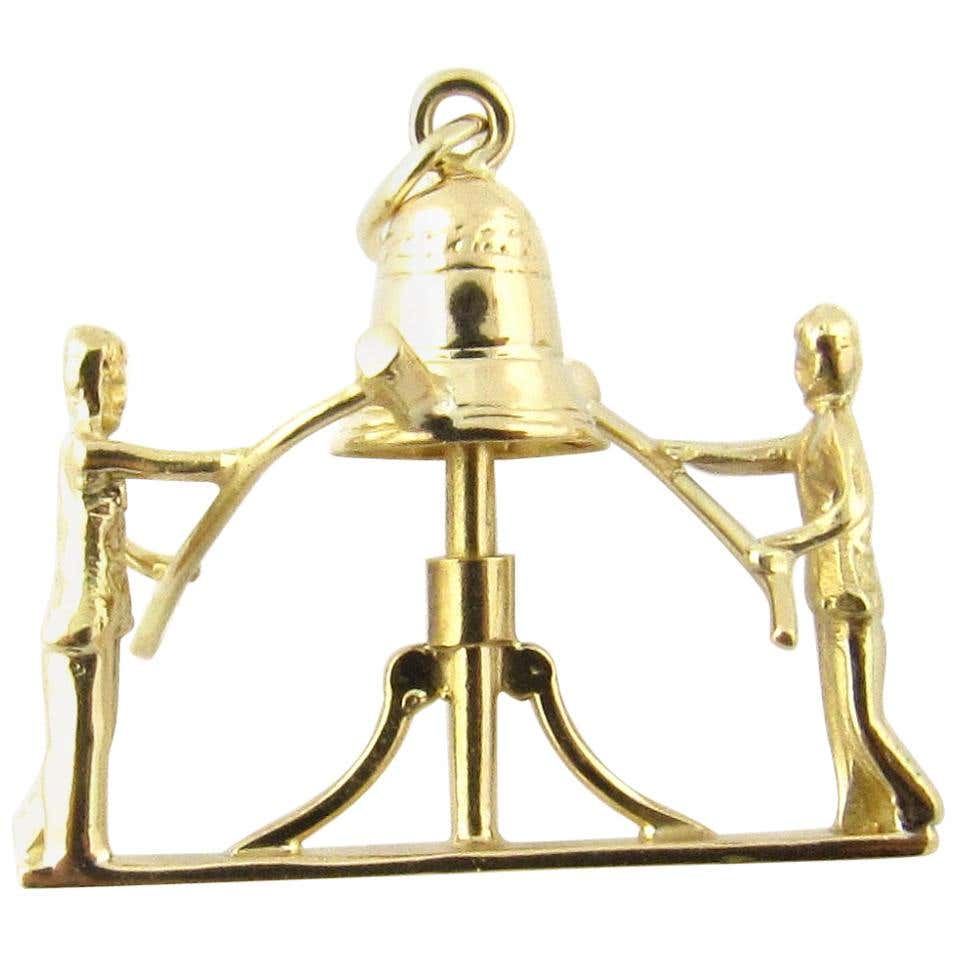 18 Karat Yellow Gold Church Bell with Ringers Charm at 1stDibs