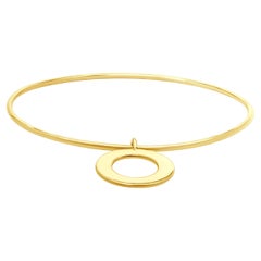 18 Karat Yellow Gold Circle Charm Bangle Bracelet