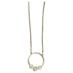 18 Karat Yellow Gold Circle Charm with Triple Diamond Necklace