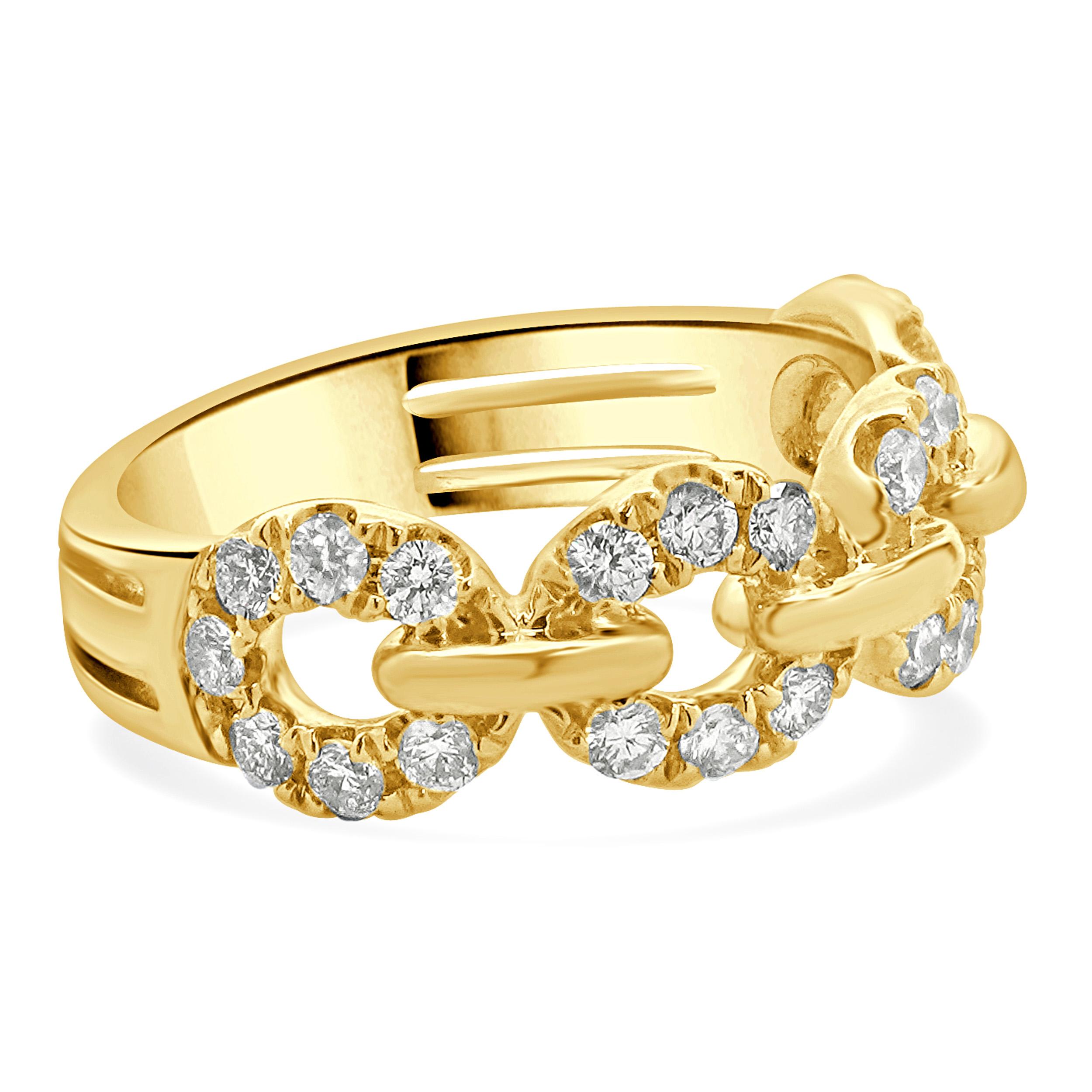 Designer: custom
Material: 18K yellow gold
Diamond: 26 round brilliant cut = 0.68cttw
Color: G
Clarity: SI1
Ring size: 6.5 (please allow two additional shipping days for sizing requests)
Weight: 5.99 grams
