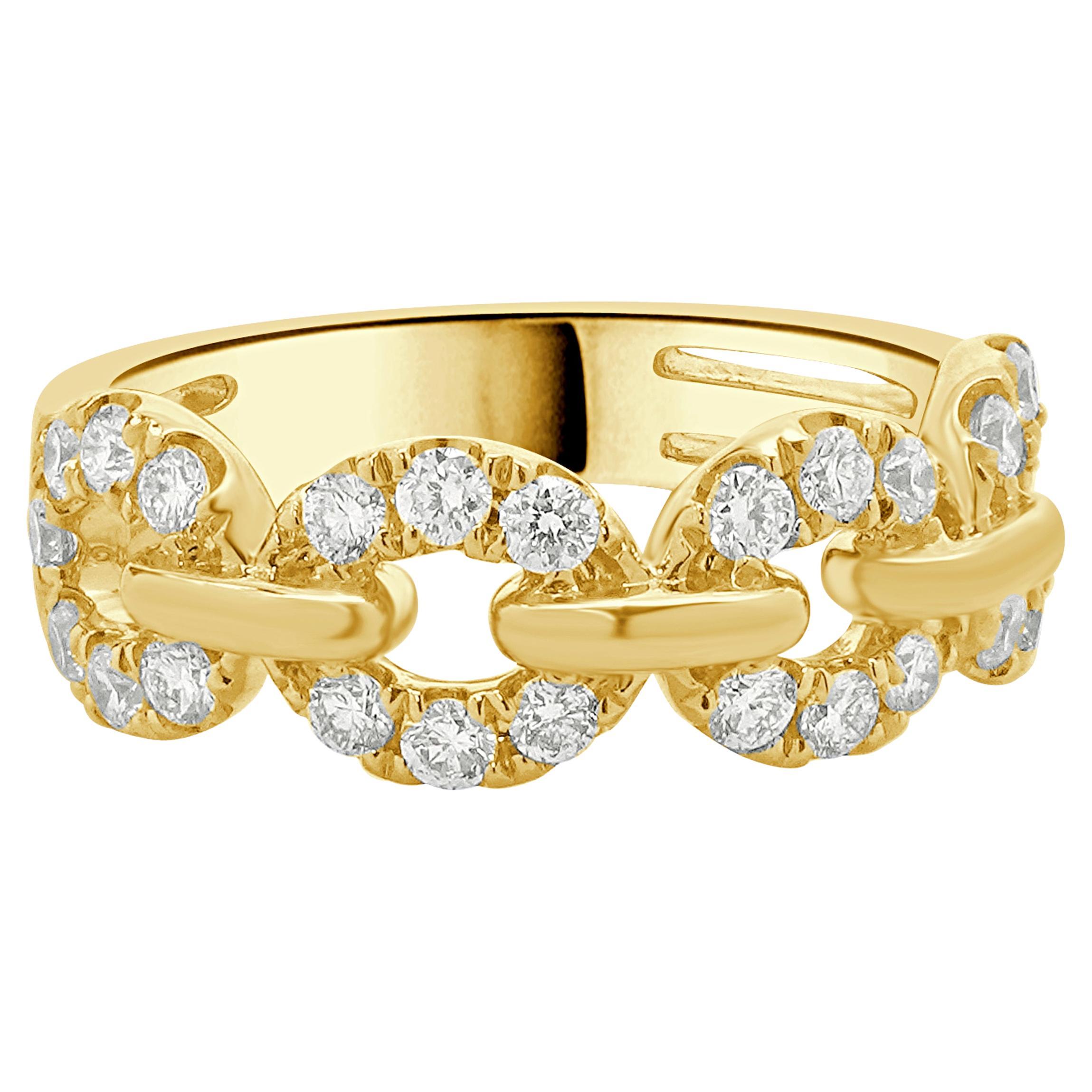 18 Karat Yellow Gold Circle Link Diamond Band For Sale