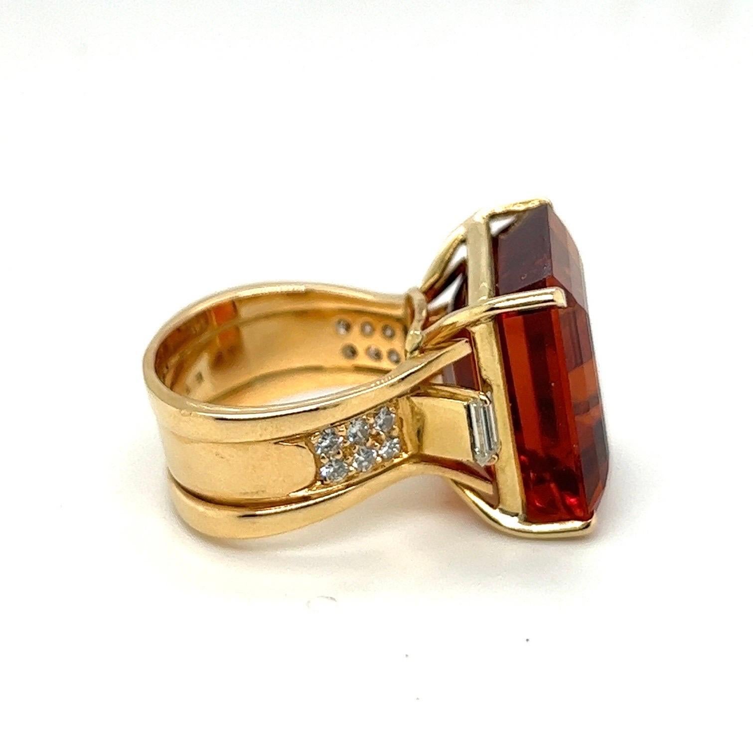 Emerald Cut 18 Karat Yellow Gold Citrine and Diamod Cocktail Ring by Paul Binder, 1980s For Sale