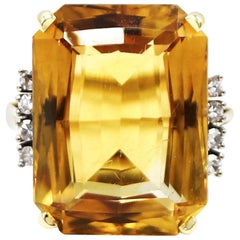 18 Karat Yellow Gold Citrine and Diamond Cocktail Ring