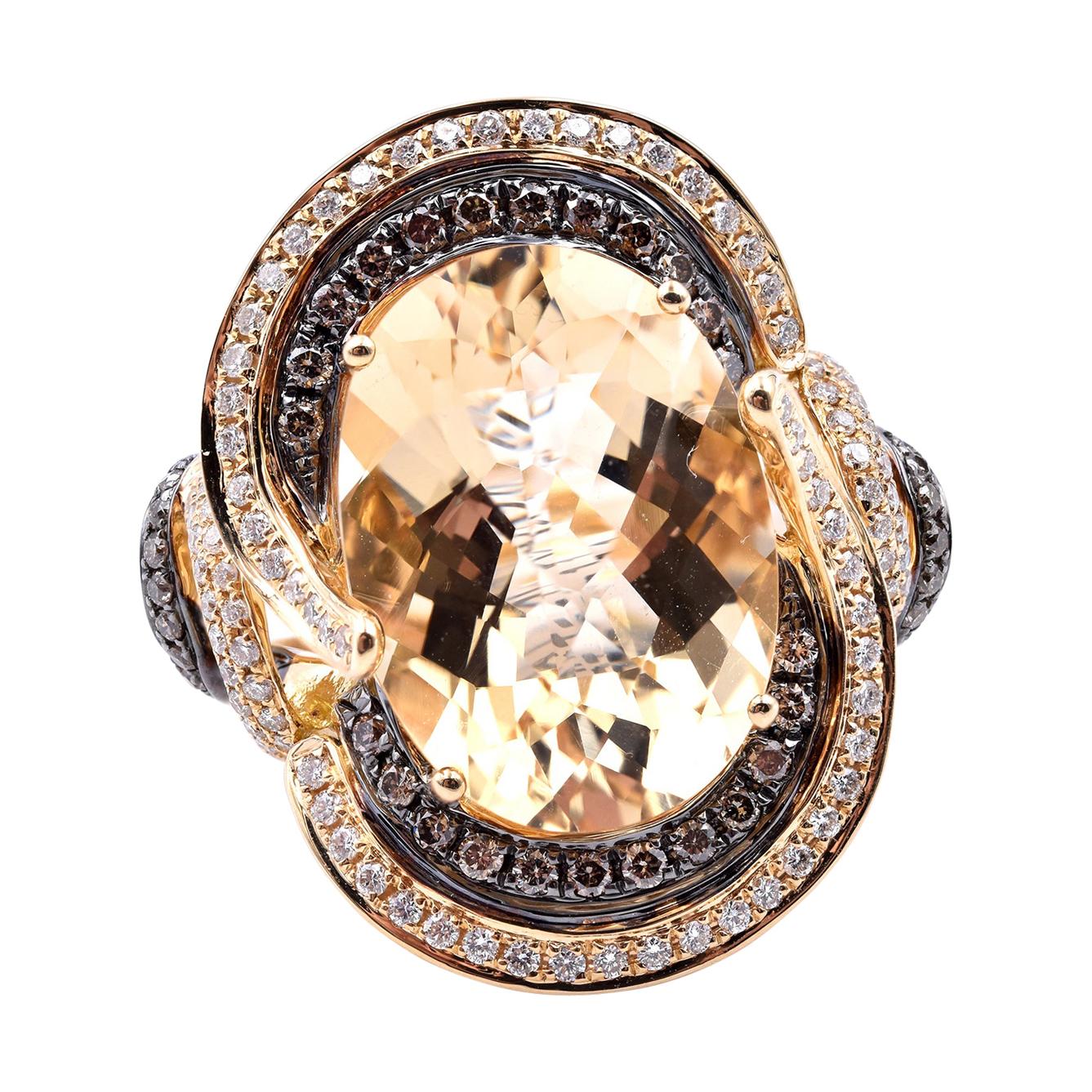 18 Karat Yellow Gold Citrine and Diamond Cocktail Ring For Sale