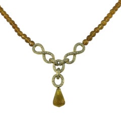 18 Karat Yellow Gold Citrine and Diamond Drop "Y" Necklace  #19498