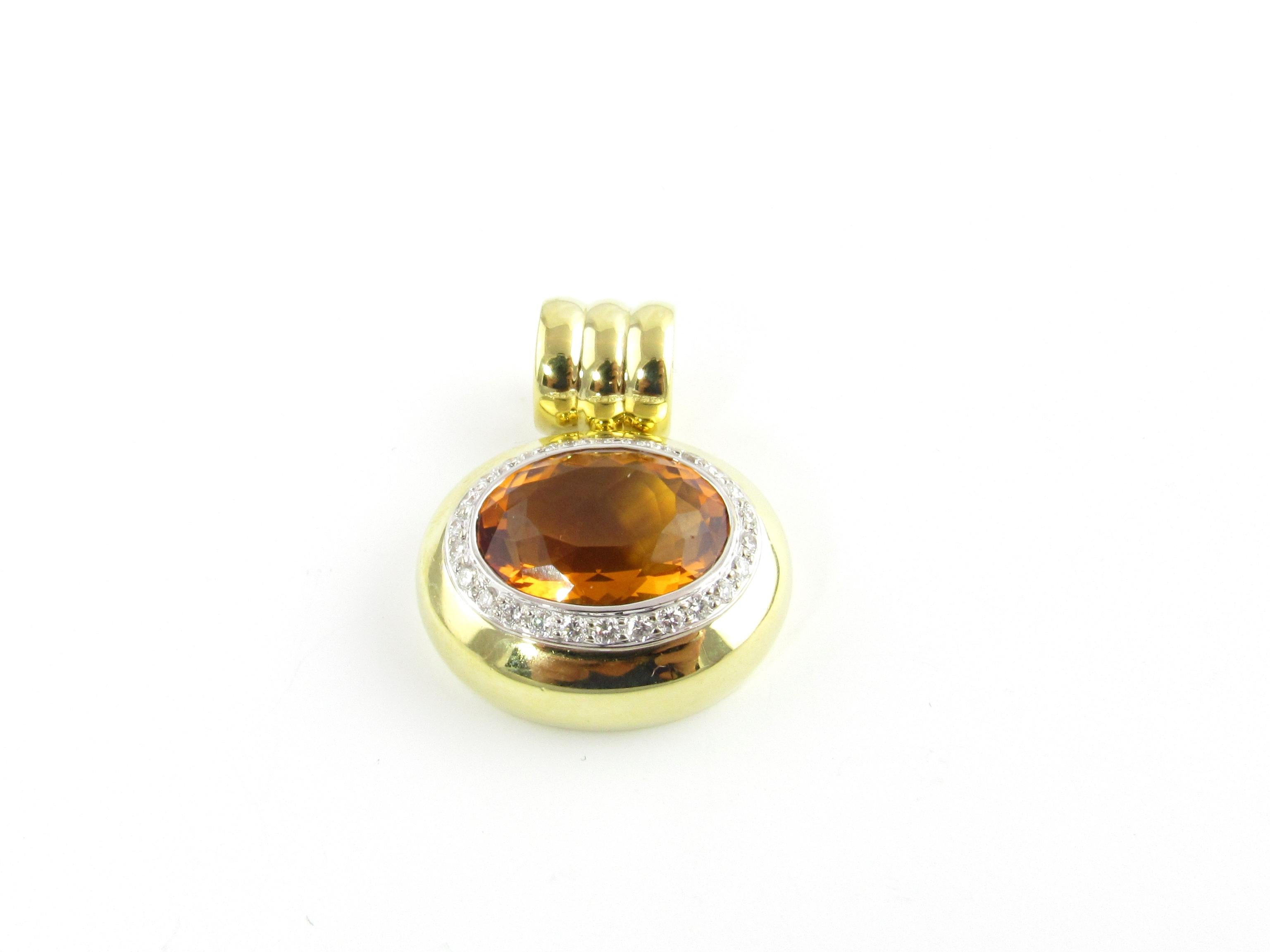Round Cut  18 Karat Yellow Gold Oval Citrine and Diamond Pendant For Sale