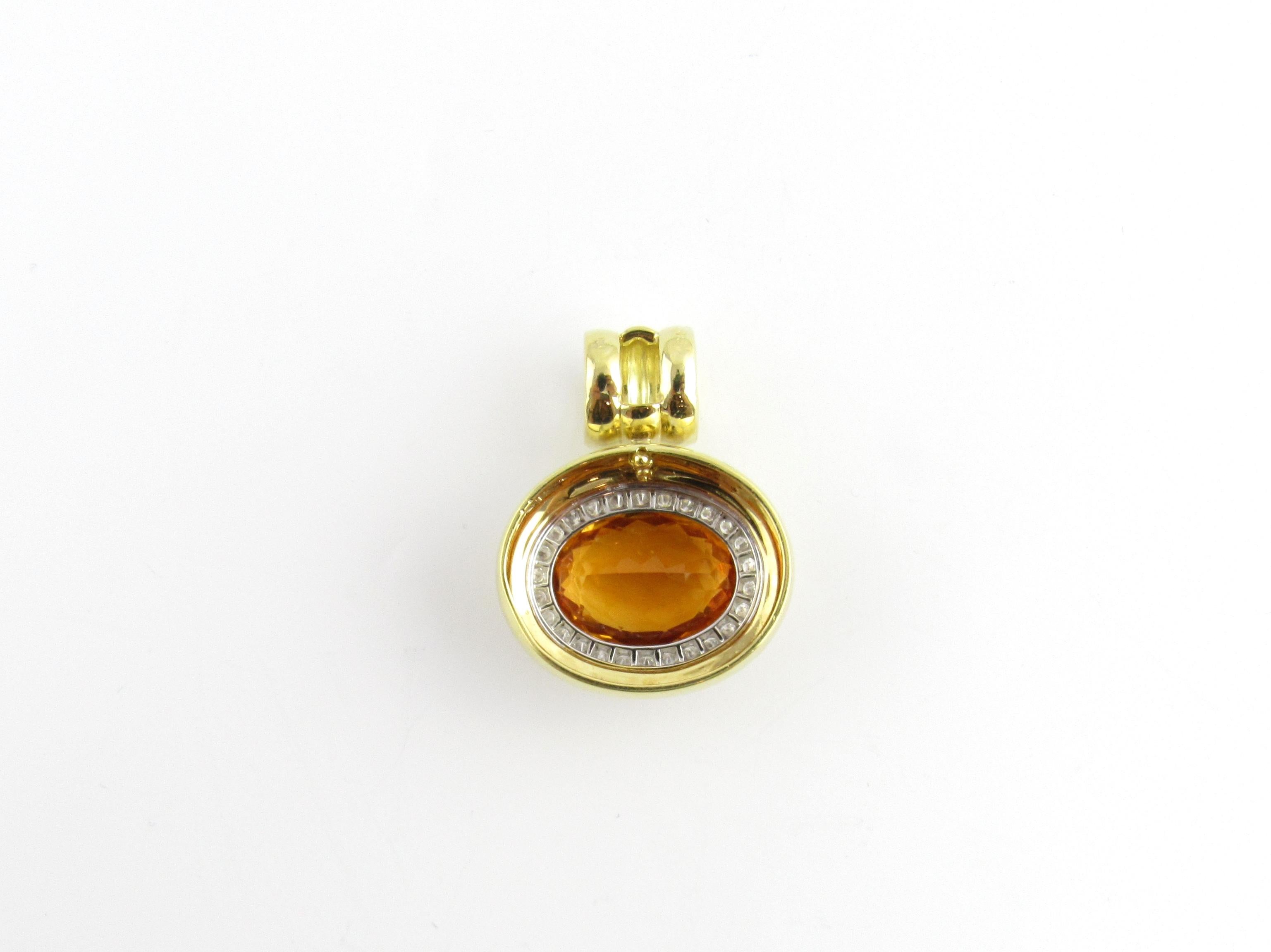  18 Karat Yellow Gold Oval Citrine and Diamond Pendant For Sale 1