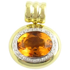 Vintage  18 Karat Yellow Gold Oval Citrine and Diamond Pendant