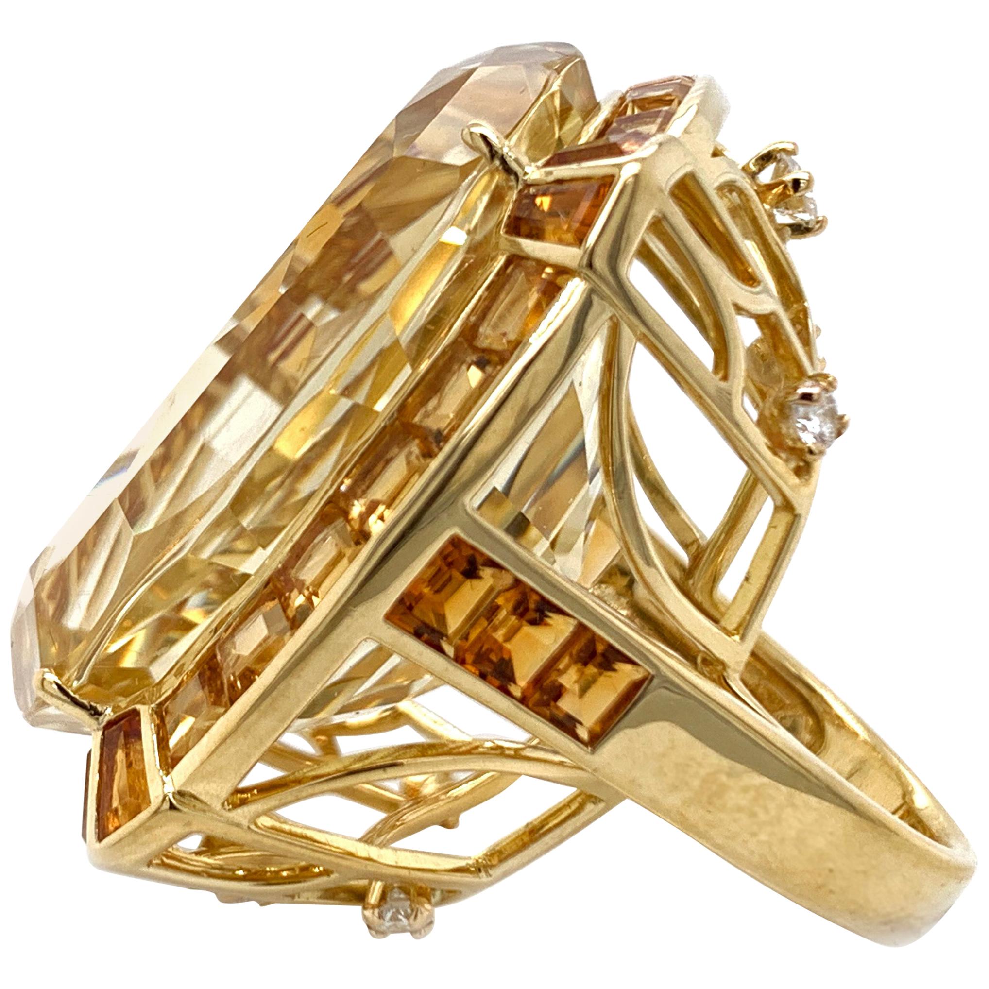 18 Karat Yellow Gold Citrine and Diamond Ring For Sale
