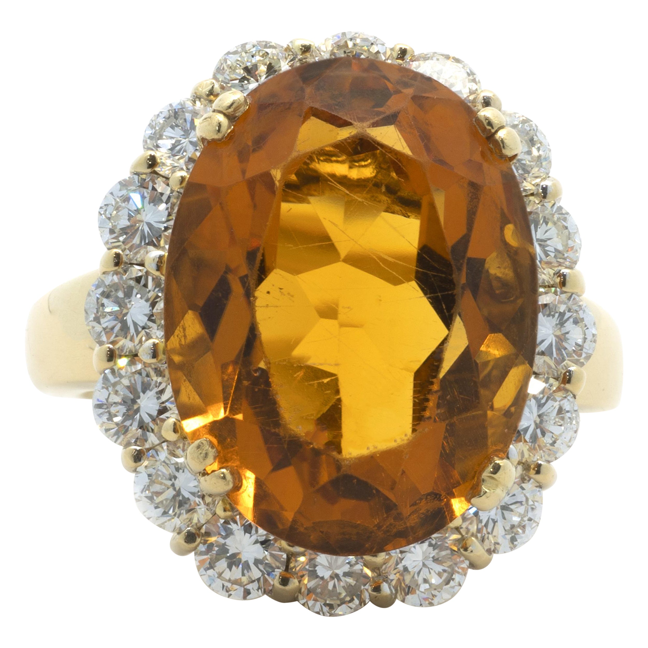 18 Karat Yellow Gold Citrine and Diamond Ring For Sale