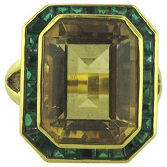 emerald citrine ring 18 Karat Yellow Gold Citrine and Emerald Framed Ring