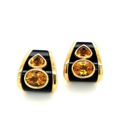 18 Karat Yellow Gold Citrine and Onyx Ear Clips by Marina B