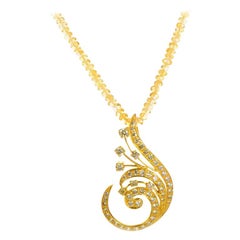 18 Karat Yellow Gold Citrine and Yellow Diamond Swirl Pendant Necklace