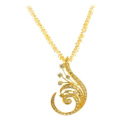 18 Karat Yellow Gold Citrine and Yellow Diamond Swirl Pendant Necklace