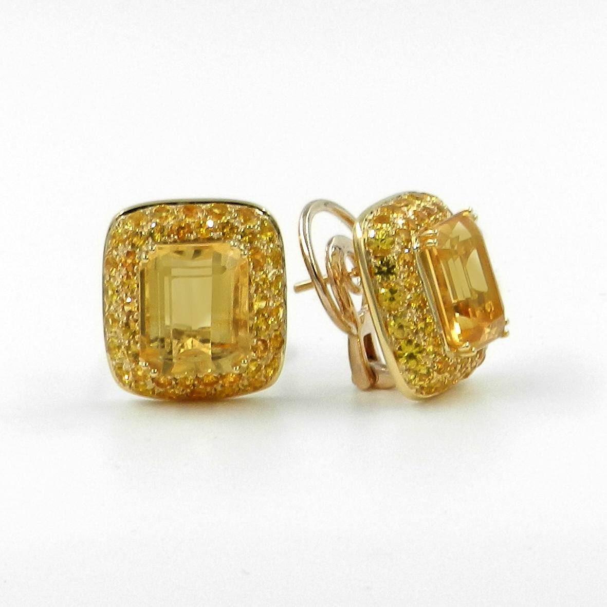 Round Cut 18 Karat Yellow Gold Citrine and Yellow Sapphires Garavelli Ring For Sale