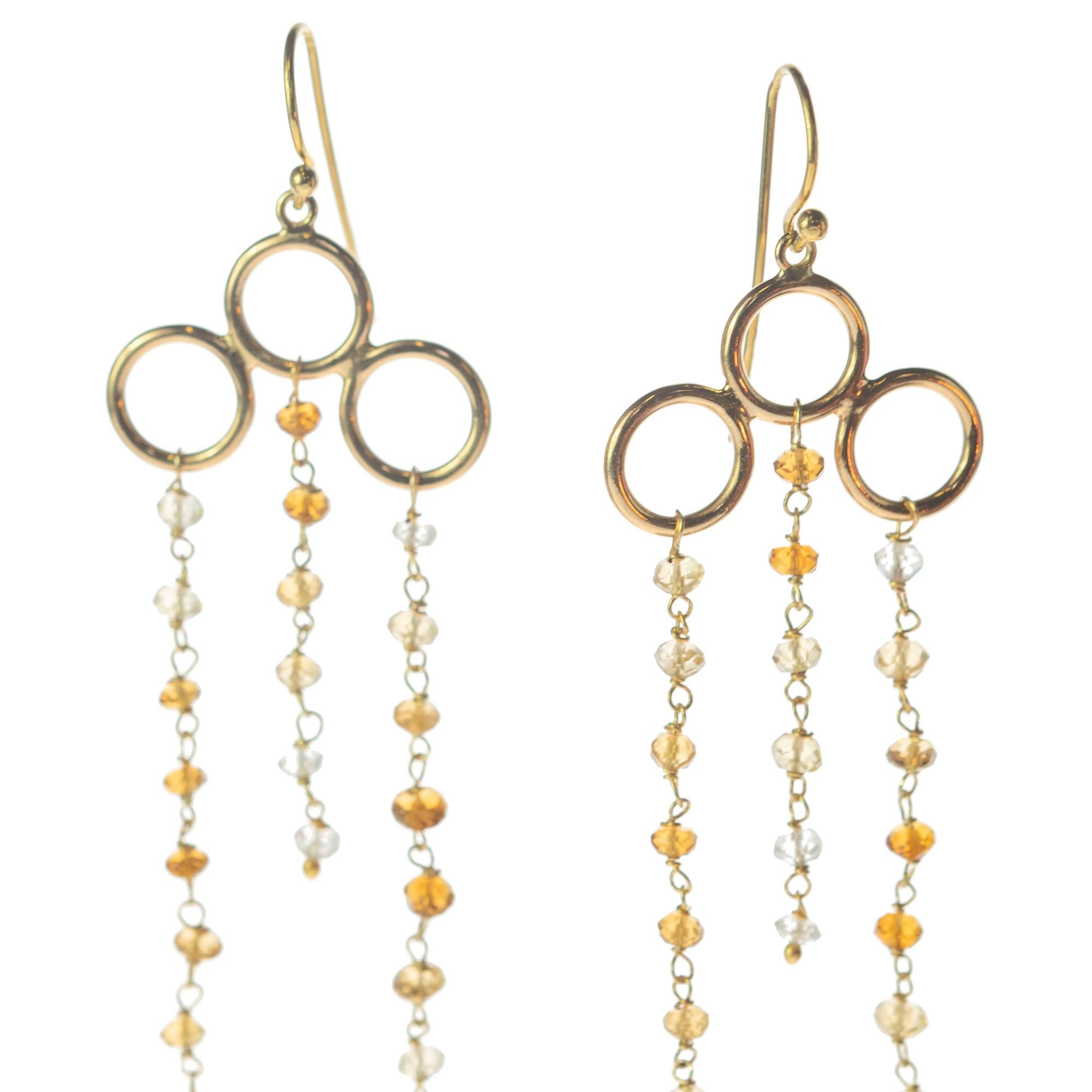 Contemporary 18 Karat Yellow Gold Citrine Beads Cascade Dangle Chandelier Modern Earrings For Sale