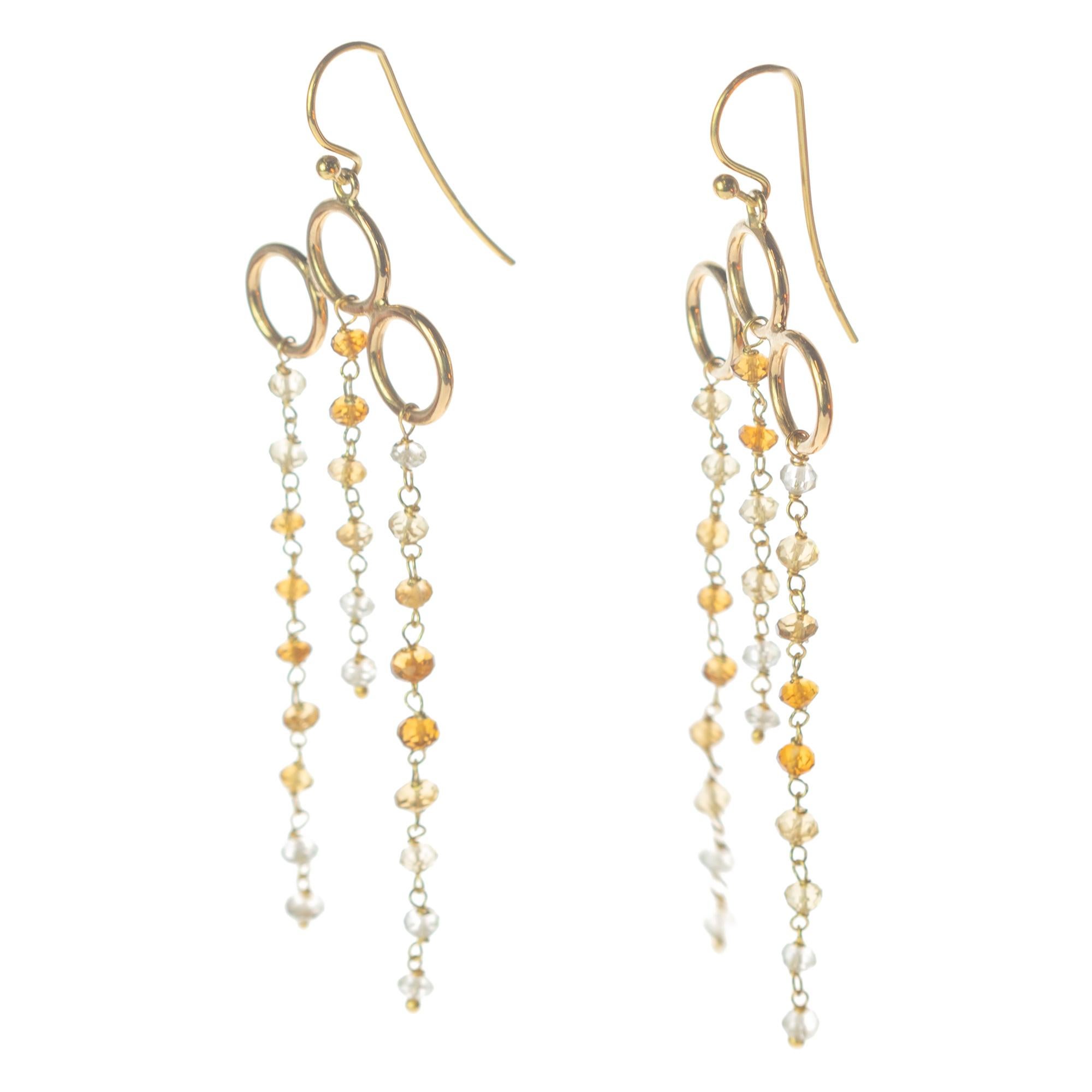 18 Karat Yellow Gold Citrine Beads Cascade Dangle Chandelier Modern Earrings In New Condition For Sale In Milano, IT