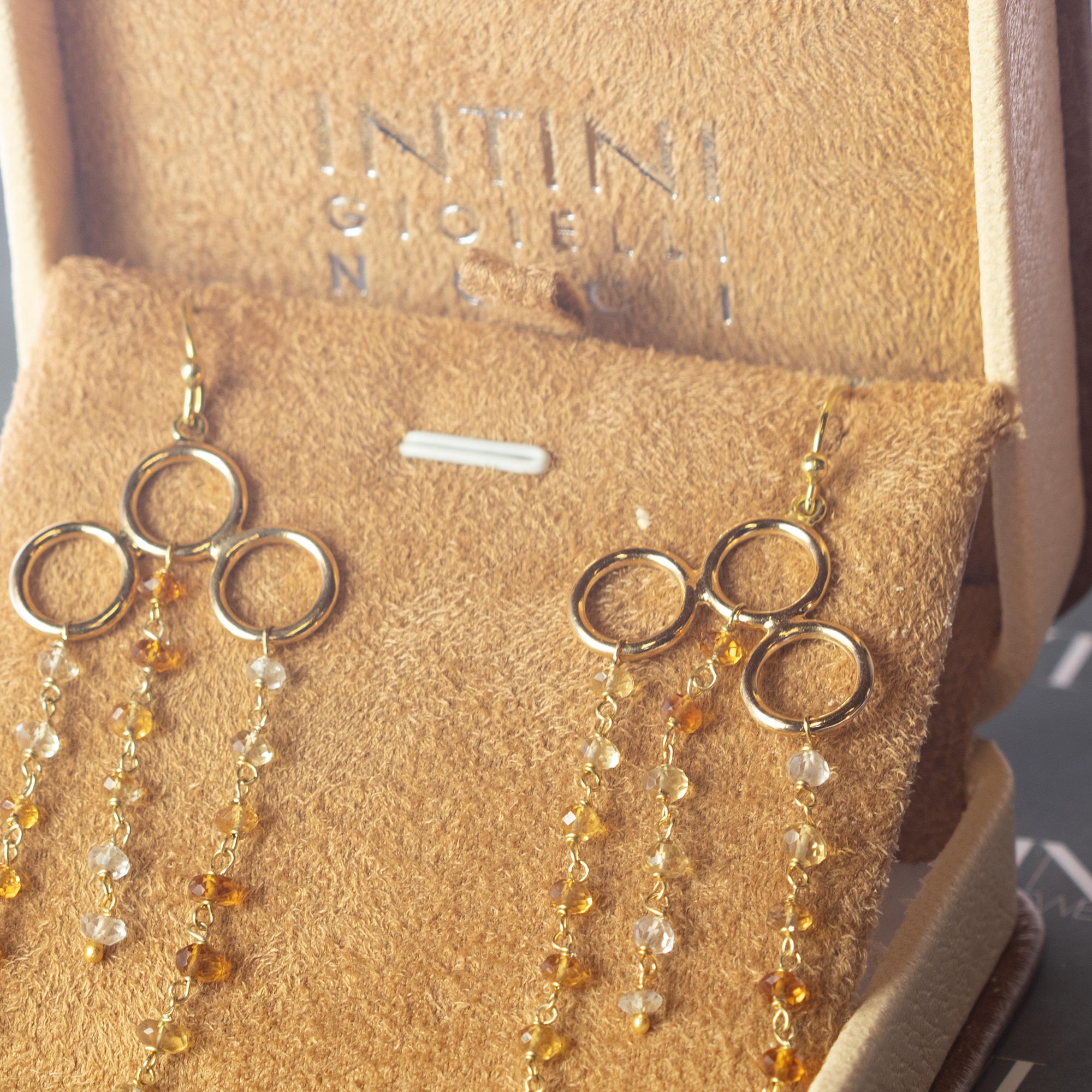 Women's 18 Karat Yellow Gold Citrine Beads Cascade Dangle Chandelier Modern Earrings For Sale
