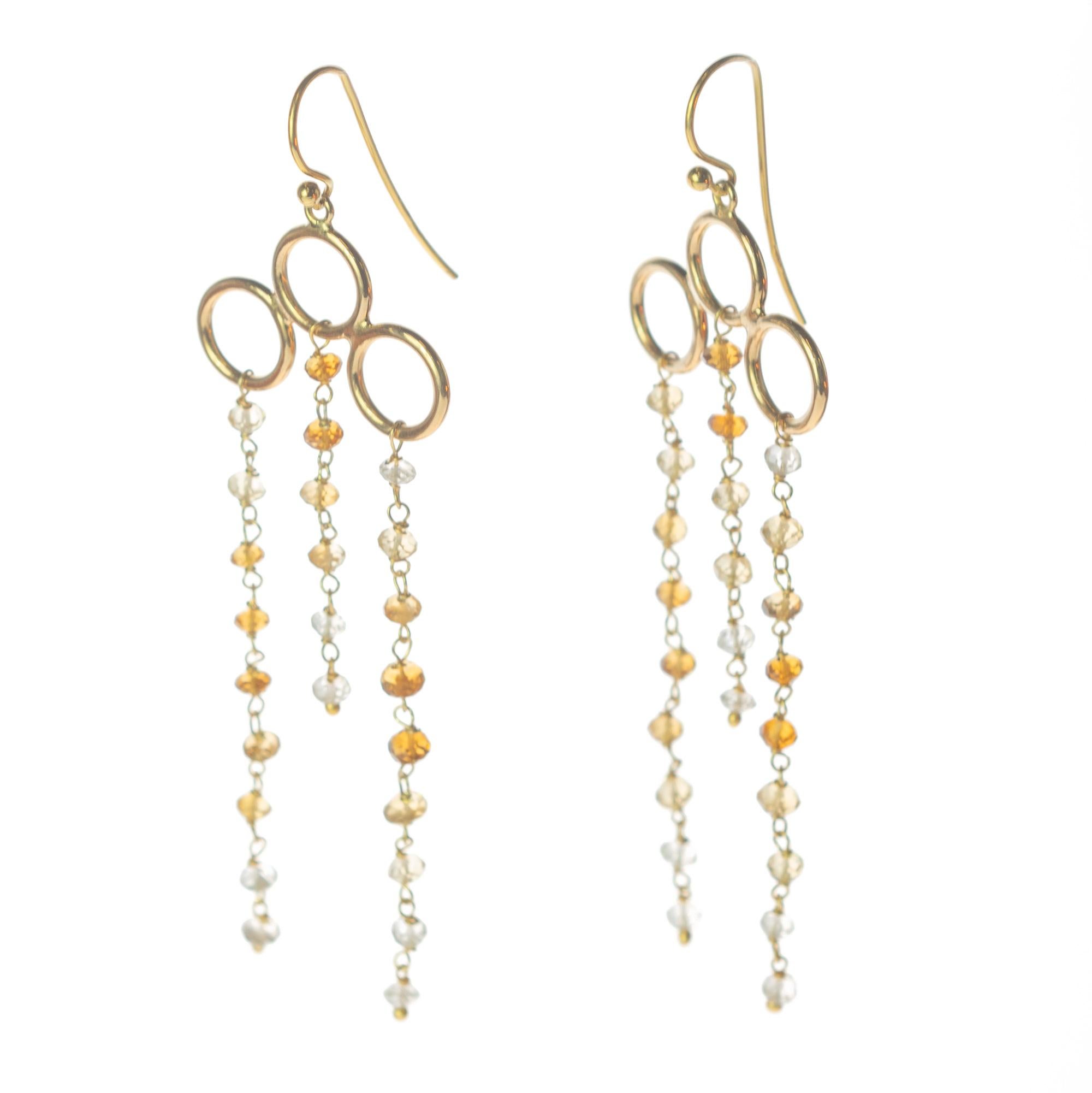 18 Karat Yellow Gold Citrine Beads Cascade Dangle Chandelier Modern Earrings For Sale 1