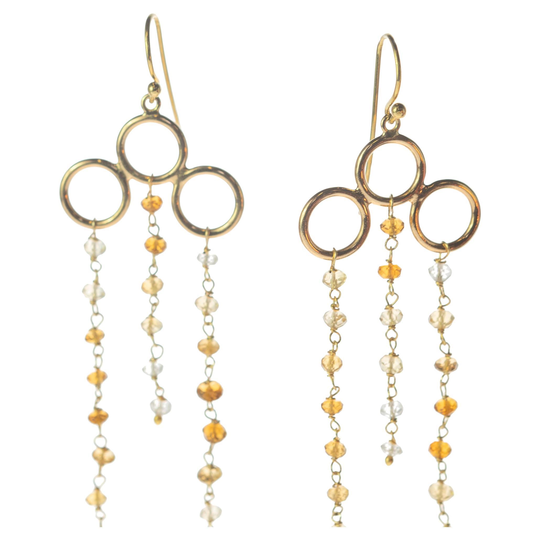 18 Karat Yellow Gold Citrine Beads Cascade Dangle Chandelier Modern Earrings For Sale