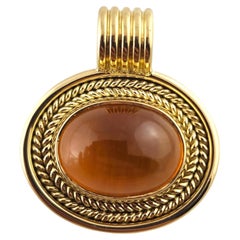 Vintage 18 Karat Yellow Gold Citrine Cabochon Rope Cable Design Pendant #19034