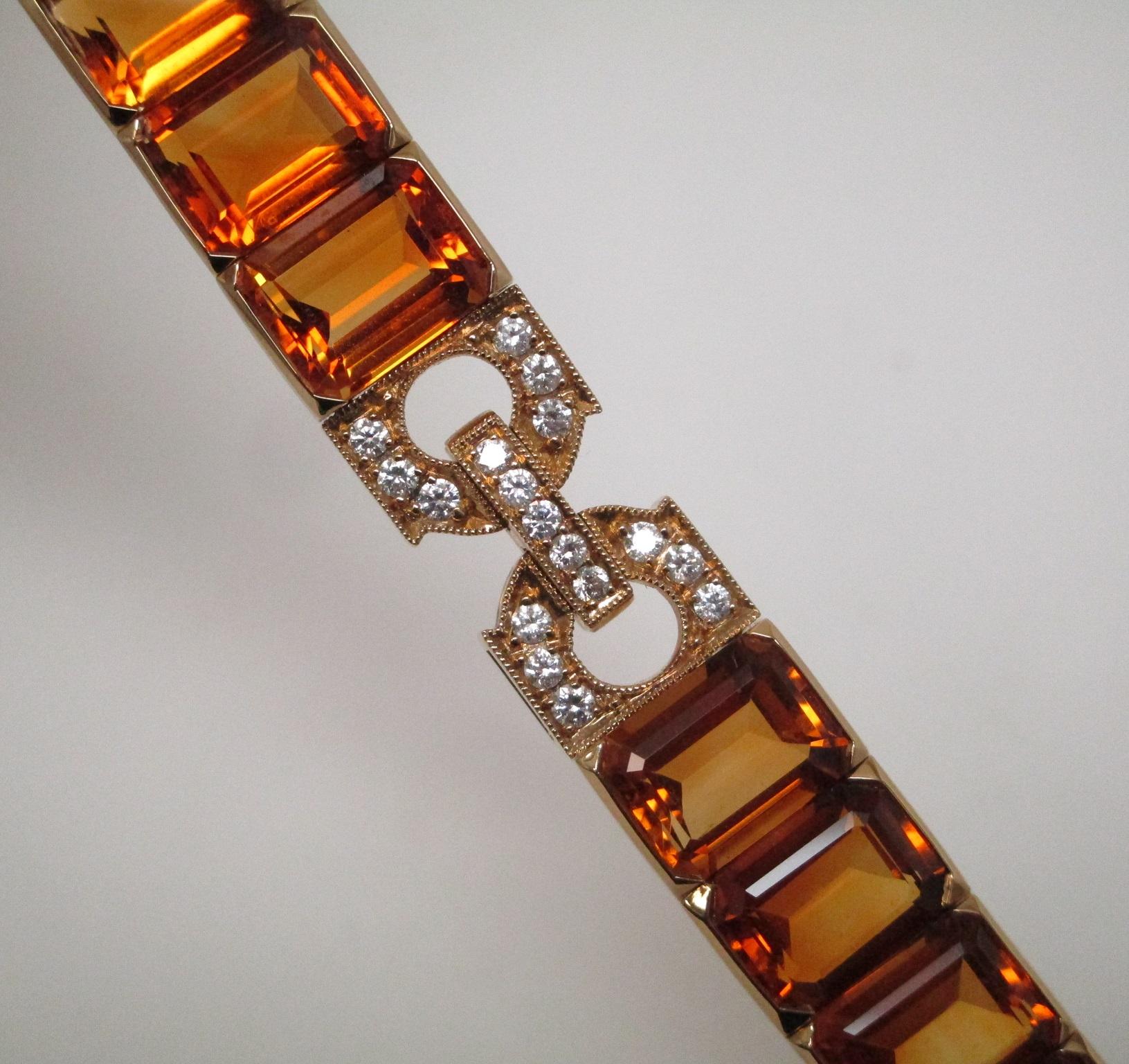 Emerald Cut 18 Karat Yellow Gold Citrine Diamond Bracelet