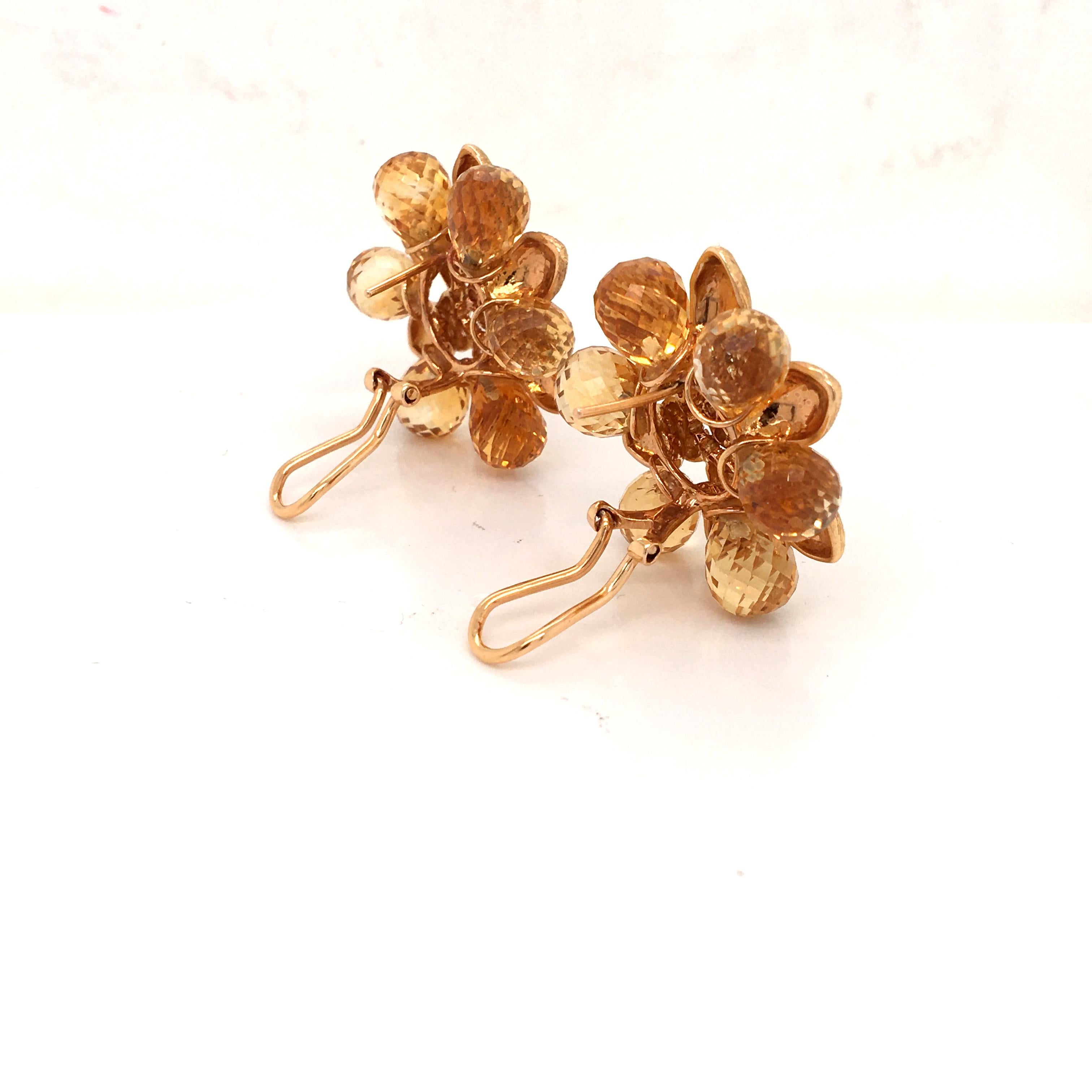 18 Karat Yellow Gold Citrine Flower Design Pair of Earrings Made in Italy In New Condition For Sale In MIlan, IT