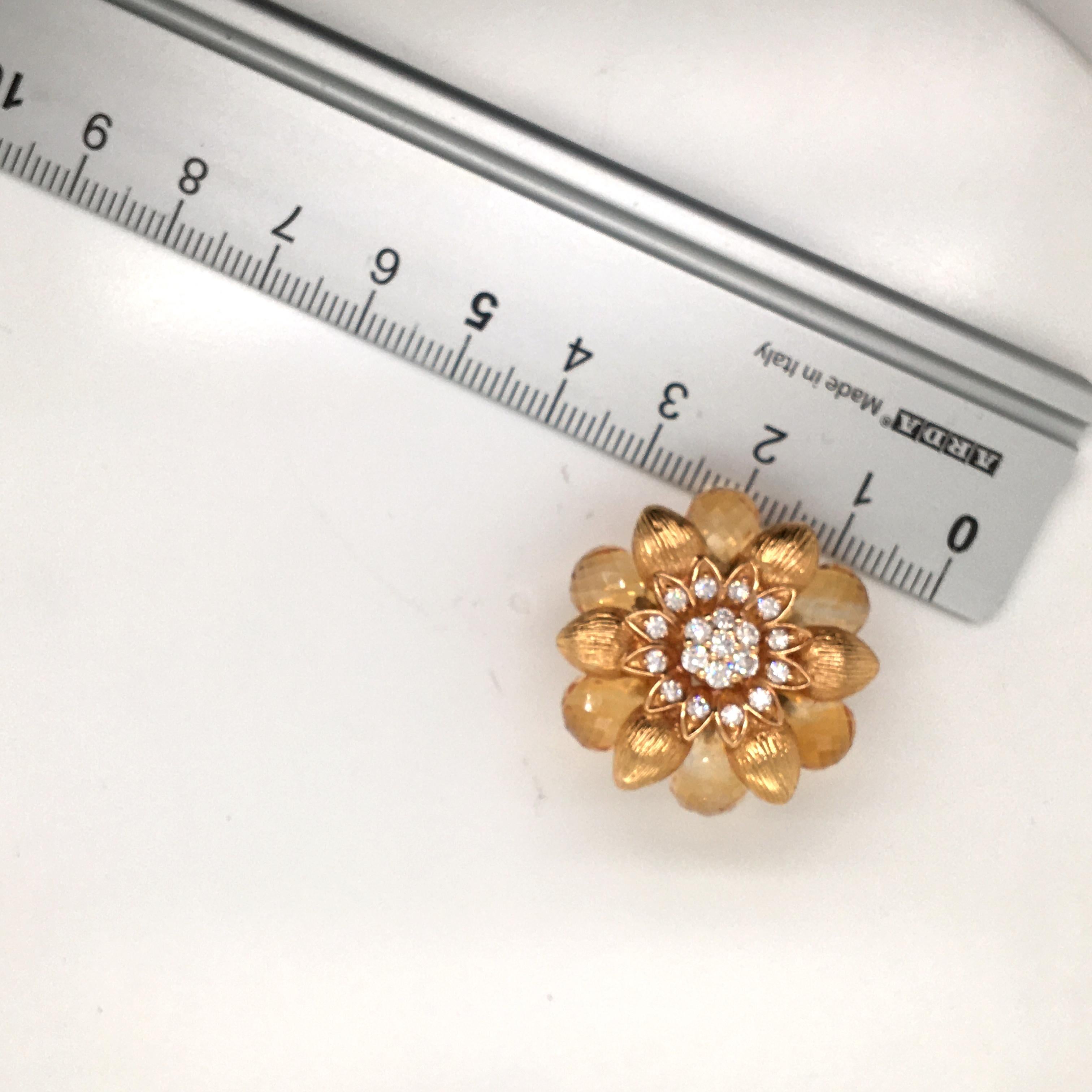 18 Karat Yellow Gold Citrine Flower Design Pair of Earrings Made in Italy For Sale 1