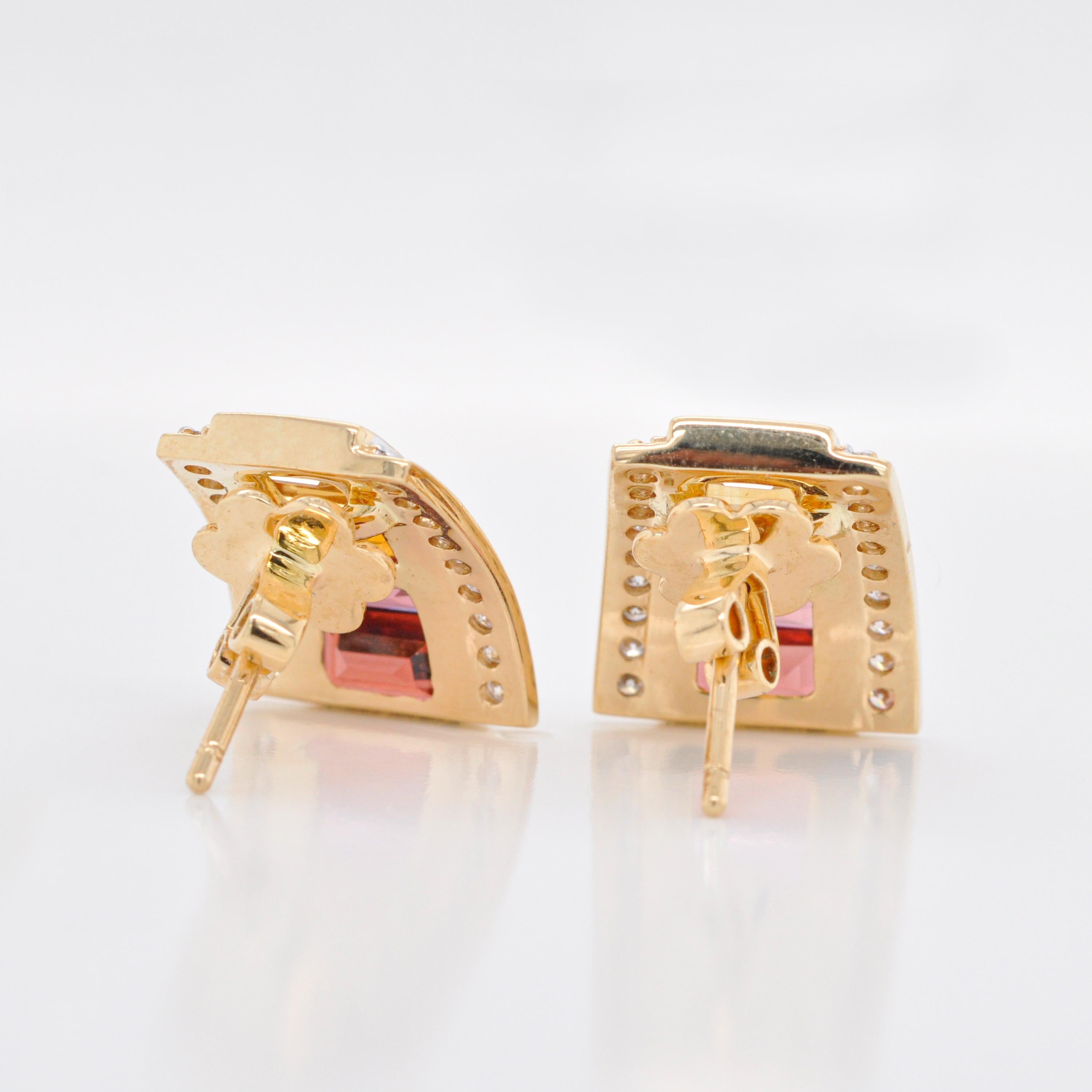 18 Karat Yellow Gold Citrine Garnet Baguette Art Deco Diamond Stud Earrings For Sale 2