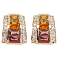 Pendientes de oro amarillo de 18 quilates con citrino, granate, baguette y diamantes Art Decó