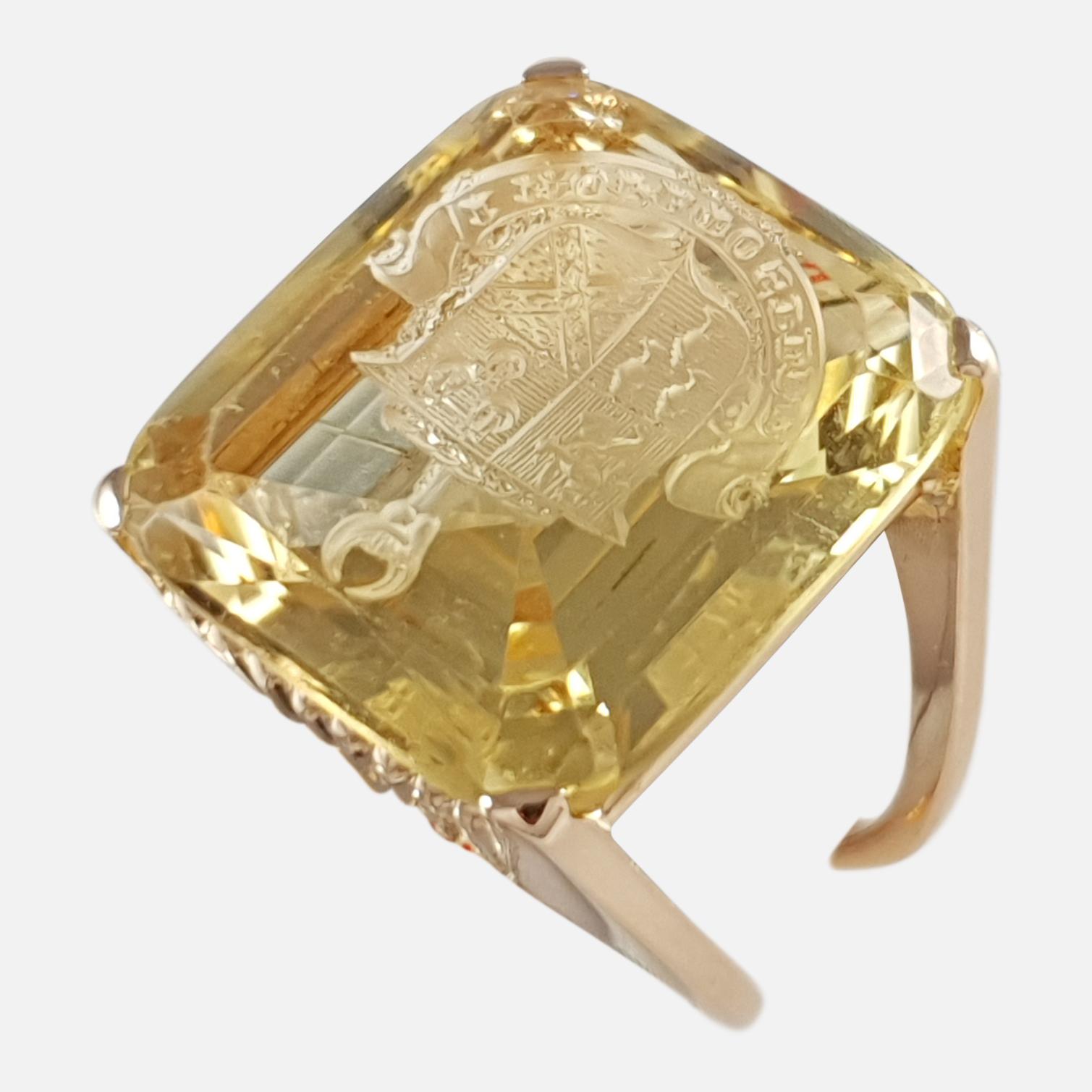18 Karat Yellow Gold Citrine Intaglio Cocktail Seal Ring 6