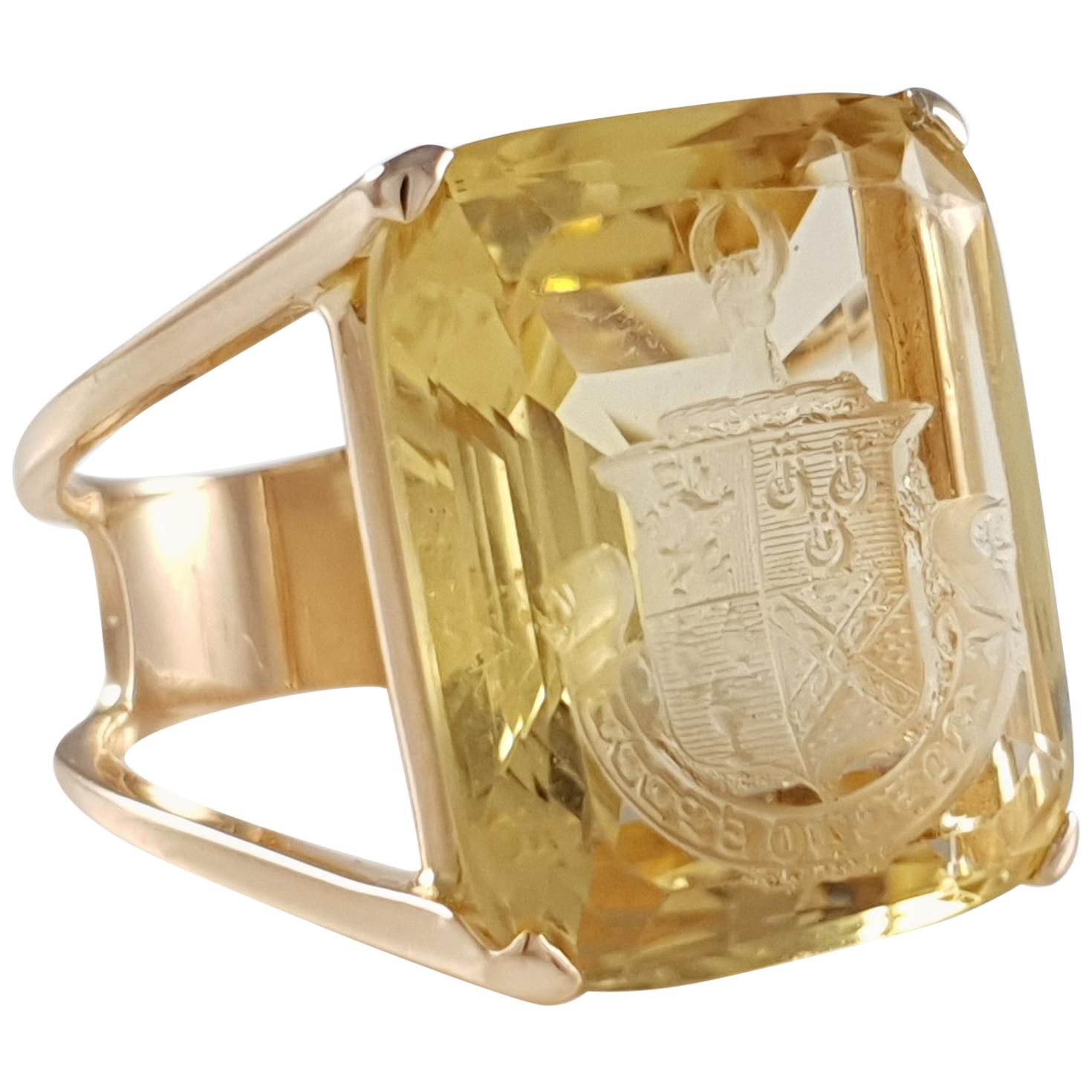 18 Karat Yellow Gold Citrine Intaglio Cocktail Seal Ring